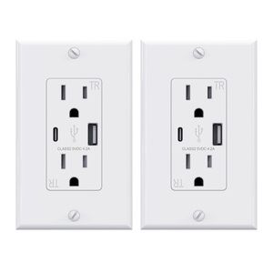 15-Amp 125-Volt Tamper Resistant
USB Outlet Type A/C with Wall Plate, (2-Pack)